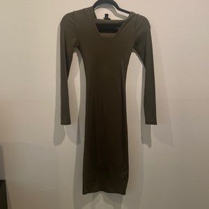 Olive Green Fitted Dress With Hoodie